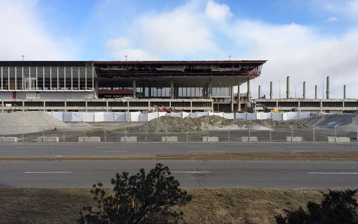 The abandoned Mirabel Airport passenger terminal, stripped back and awaiting demolition